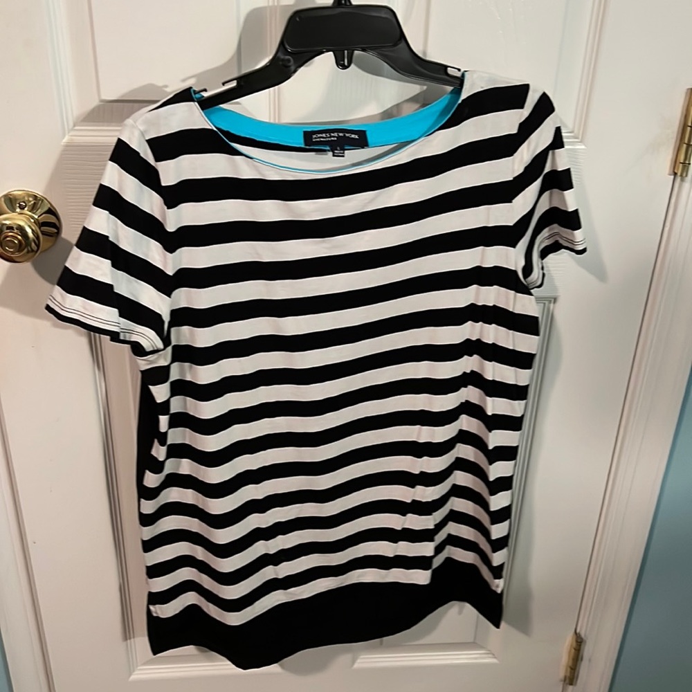 Jones New York Black and White Stripe Shirt
